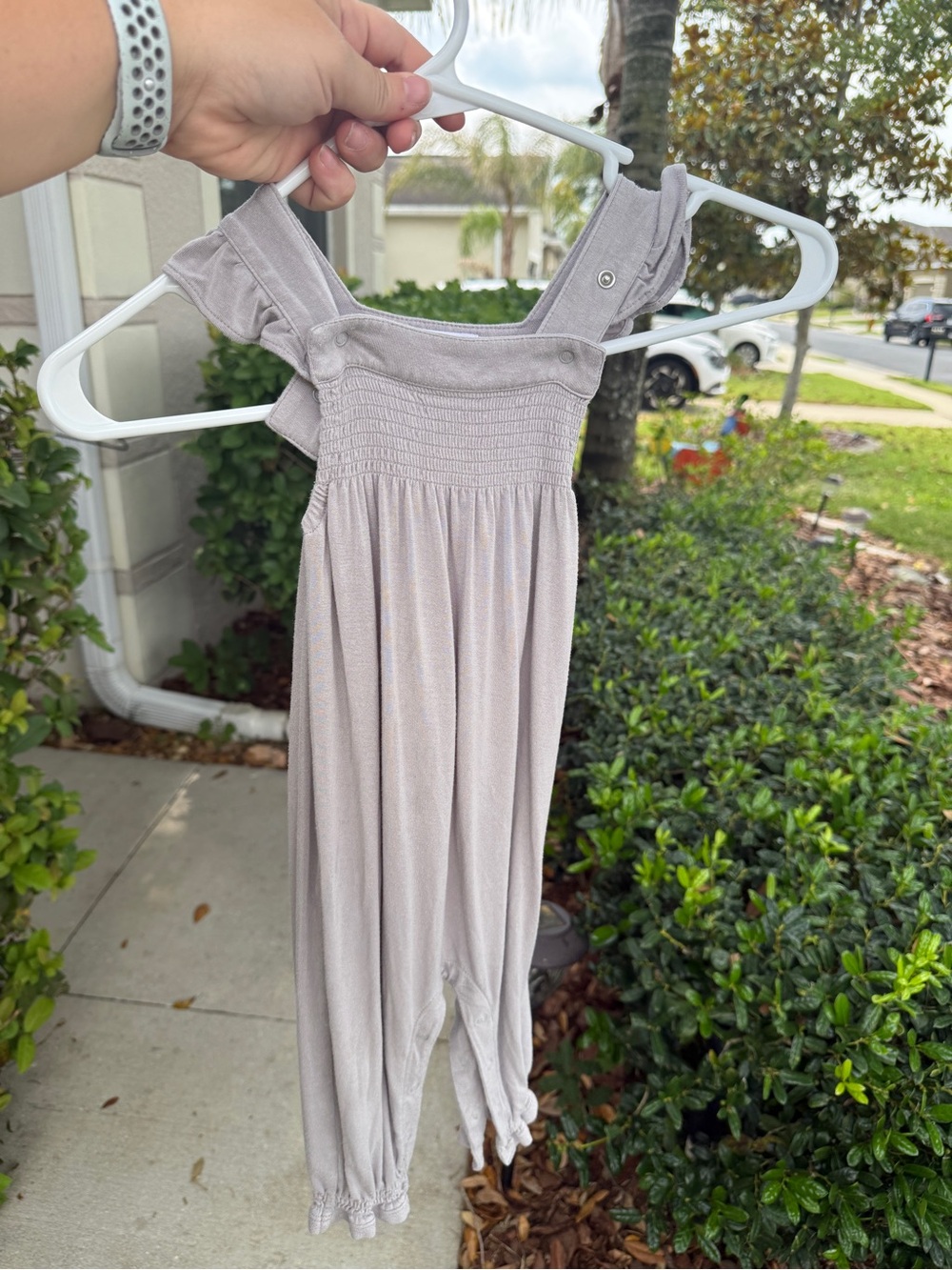 Angel Dear Neutral Taupe Smocked Baby Romper